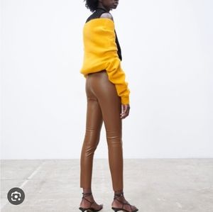 ZARA | Faux leather pants high waisted brown sz XS